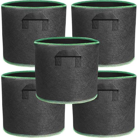 Lot de 5 sacs de plantation, non tissé, 20L, avec poignée, noir, pour jardinage extérieur et urbain (1/5)