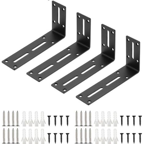 Escuadra en forma de L - Escuadra de ángulo recto con tornillos - Para fijar muebles y estantes - Color negro - 90 x 180 x 45 mm - 4 unidades (1/5)