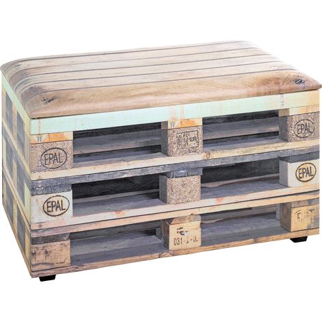 Coffre de rangement 65x40x42 cm décor palette et beige (1/4)