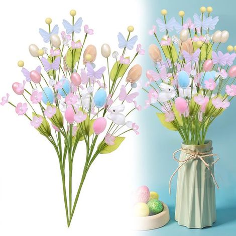 Ramas de Pascua，Decoración de huevos de Pascua，Decoración de ramitas，Decoración de primavera，3 piezas，45 cm (Jarrón no incluido) (1/5)