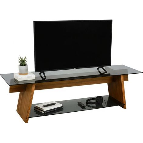 Dmora - Meuble TV Dpotenz, Buffet de salon, Armoire basse pour TV, Base murale de rangement, 158x40h45 cm, Noyer et Noir