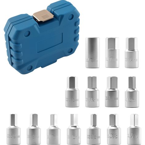 14x Drain Sump Plug Key Set for Car Van 3/8" Drive HRC43-48 with Storage Case (1/5)