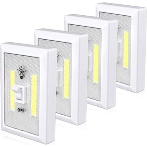 Lot de 4 lampes de placard à piles avec interrupteur super lumineux, montage mural sous armoire (1/5)