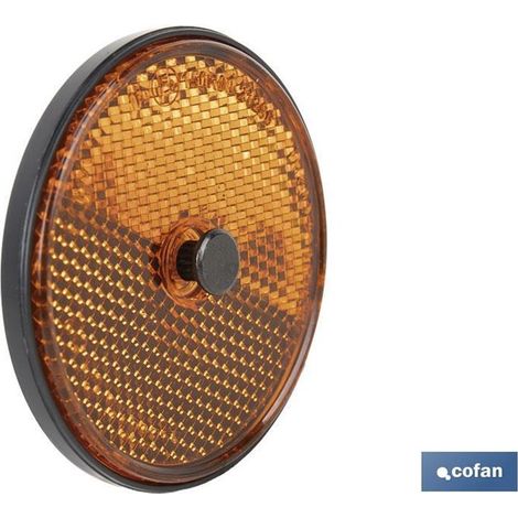 Runder Reflektor mit Schraube zur Befestigung an Fahrzeugen Ø60mm aus bernsteinfarbenem PMMA