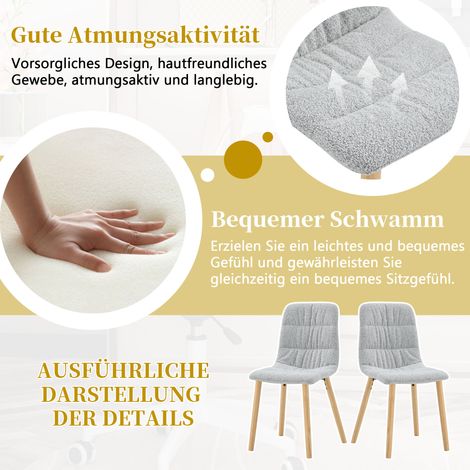Chaise de salle à manger avec plissé et pieds en bois massif (lot de 2), revêtue en tissu gris clair, hauteur totale 88 cm – chaise scandinave moderne pour salle à manger, cuisine, etc. (1/5)