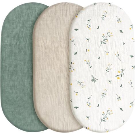 Lot de 3 draps-housses, protège-matelas, pour parc, 100 % mousseline de coton, doux, pour poussette, cadeau de naissance