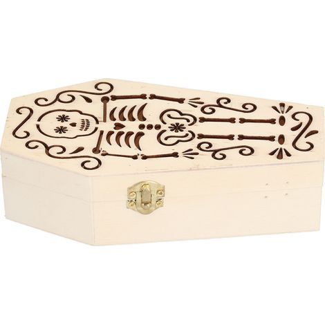 Lot de 2 cercueils en bois brut à monter soi-même, pour les funérailles de petits animaux ou la décoration d'Halloween (crâne/squelette). (1/5)