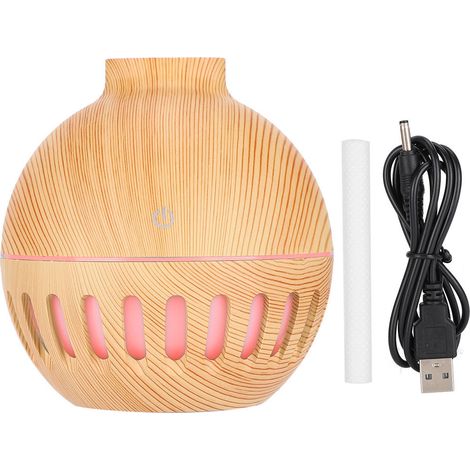 Humidificateur USB 130ml avec Diffuseur d'Aromathérapie et Veilleuse - Design Grain de Bois Léger pour Bureau et Maison (1/5)