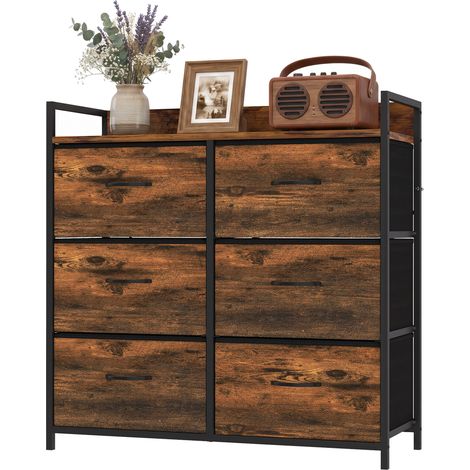 Commode à 6 tiroirs pliants, revêtement en tissu, structure en acier, style industriel, 79 x 29 x 85 cm, marron rustique (1/5)