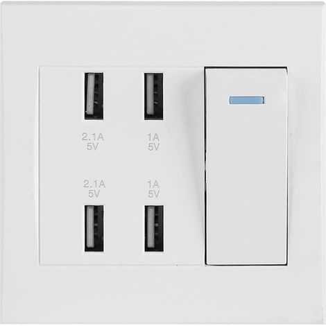 Prise murale USB, 5V 2.1A/1A 4 ports Prise murale USB Prise de courant murale Prise de chargeur (220250V) (1/5)