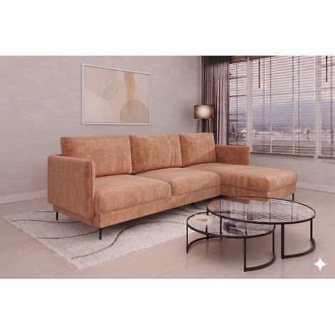 Ecksofa Designersofa HELMER Stoff Vibe Terraccota Ottomane Rechts