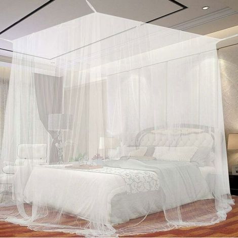 Extra großes Moskitonetz für Betten, 190 x 210 x 240 cm, weiß, Moskitoschutz für Einzel- und Doppelbetten mit Befestigungssystem für das Baldachin