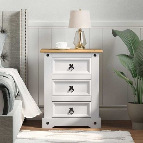 vidaXL  Bedside Table  Corona White 53 x 39 x 66 cm Solid Pine Wood