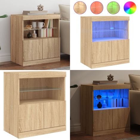 Buffet avec lumières LED chêne sonoma 60x37x67 cm - Buffet Design Moderne - Meuble Rangement - Luminaire Led Rgb - Décoration Intérieur - Armoire Murale - Home & Living (1/5)