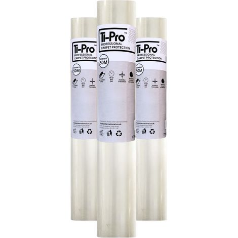 TI-Pro Clear Self-Adhesive Carpet Protector Film Roll 600mm x 50m - DIY Heavy Duty Waterproof Floor Protection, 3 Pack (1/5)