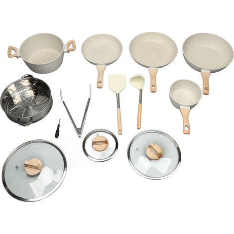 Ensemble de casseroles et poêles antiadhésives en granit, ustensiles de cuisine à Induction pour la cuisson, la friture, l'ébullition, le ragoût, blanc (1/5)
