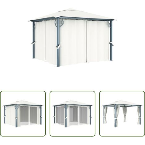 Abri extérieur - Tonnelle avec rideau 300x300 cm Crème Aluminium (1/5)