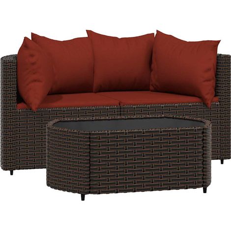 3-tlg. Garten-Lounge-Set mit Kissen Braun Poly Rattan vidaXL
