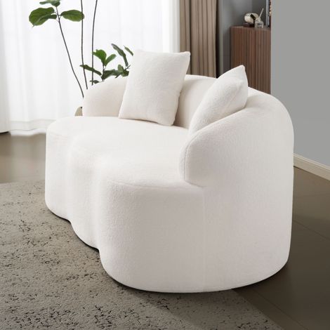 Canapé blanc courbé avec accoudoirs ronds,canapé compressif avec 2 coussins,canapé crème pour petits espaces,salon,chambre,sans assemblage