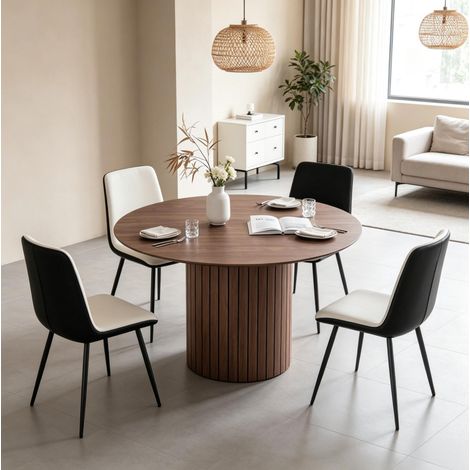 Tavolo da pranzo rotondo in legno Ø120 cm marrone scuro OKWISH (1/5)