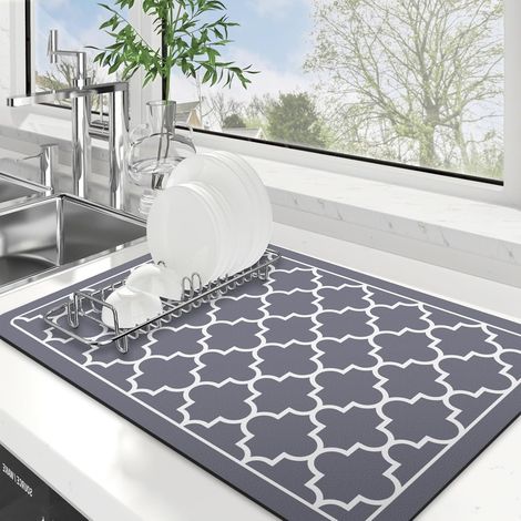 Tapete escurridor superabsorbente, tapete grande para encimera de cocina, fácil de limpiar, 40 x 60 cm, gris elegante