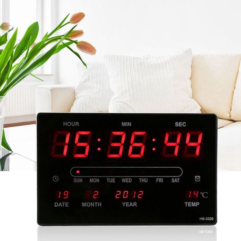 Horloge numérique électronique à LED avec calendrier, affichage de l'heure et de la température, prise UE 110-220 V (1/5)