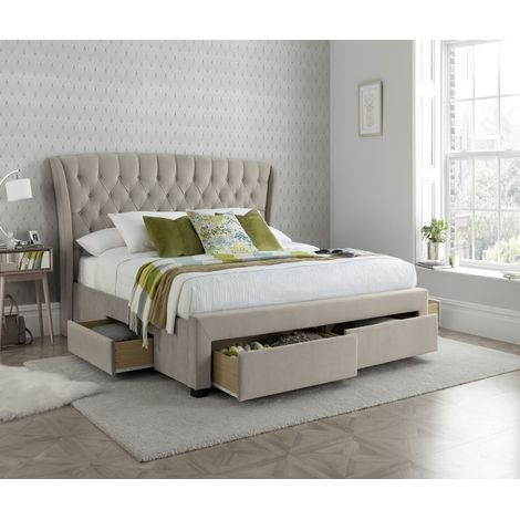 Newton Warm Stone Velvet 4 Drawer Storage Bed Double (1/4)