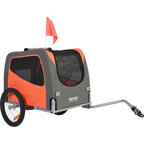 Remorque de Vélo Chien Pliable Charge 30 kg Porte Animaux de Compagnie de Vélo Cadre Facile à Plier avec Roues à Dégagement Rapide, Coupleur de Vélo Universel,Réflecteurs, Drapeau,Orange/Gris (1/5)