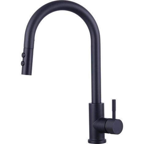 Wasserhahn Küche Schwarz Ausziehbar 360° Schwenkbar Edelstahl Brause 2 Modi (1/5)