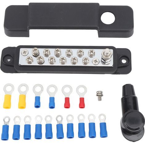 Kit di morsettiera di distribuzione elettrica impermeabile a 12 terminali, di colore nero, per veicoli, trattori, UTV, ATV, camion e yacht. (1/5)