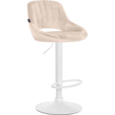 Tabouret de bar x1 réglable en hauteur en velours crème dossier ajouré et pied métal blanc 100005731