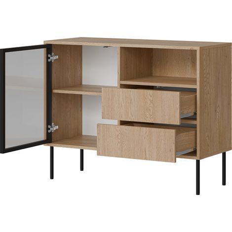 Credenza Caravino, Madia 2 Cassetti, 2 Ripiani, Apertura Battente, Scorrevole, 100x40x80h cm Marrone