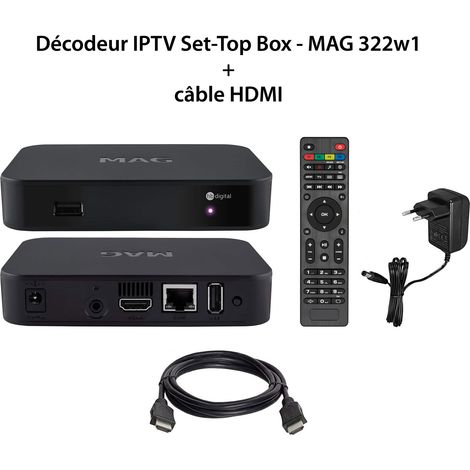 Décodeur IPTV MAG 322w1 – Récepteur TNT H.265 – WiFi 150Mbps – HDMI 1.4b – Streaming multimédia HD – M-E