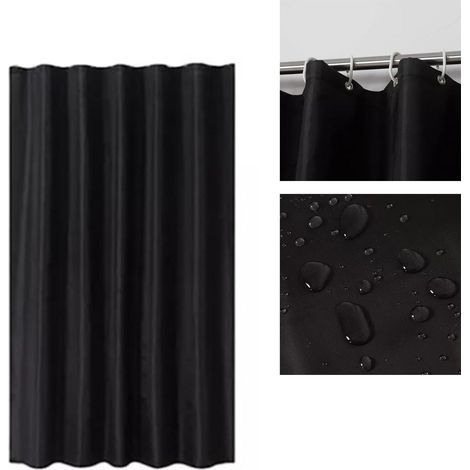 Rideau de douche noir pur, en polyester épais et imperméable, pour salle de bain, 200 x 200 cm (1/5)