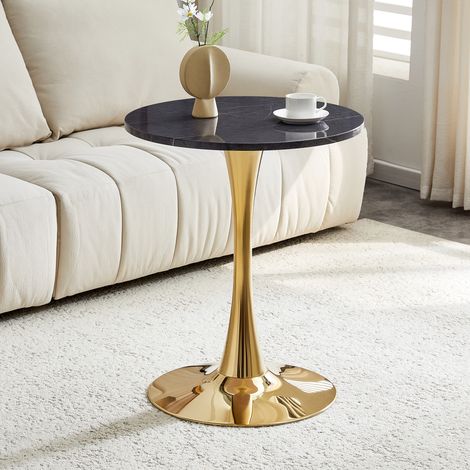 DESMIU Table de salle à manger ronde avec 1 plateau et pied central, style Mid-Century, pour salon, noir, 60 cm (1/5)