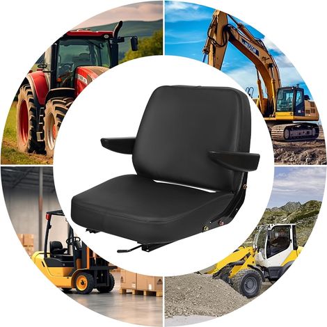 Siège de tracteur universel avec accoudoir, siège de tracteur réglable en cuir PVC Siège conducteur pour tracteurs, tondeuses à gazon, chariots élévateurs, pelleteuses (1/5)