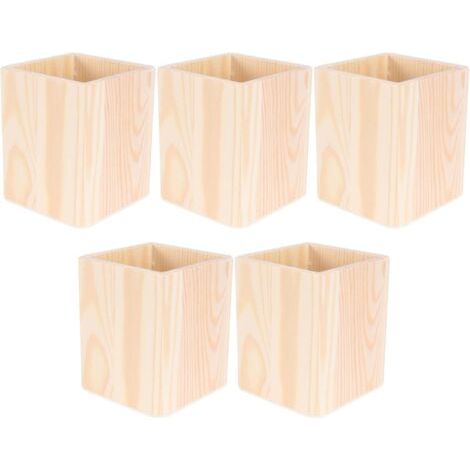 Set mit 5 unbehandelten Stiftehaltern aus Holz (10 x 8 x 8 cm) – Vielseitiger Schreibtisch-Organizer für Stifte, Make-up-Pinsel und Zubehör – DIY-Aufbewahrungshalter