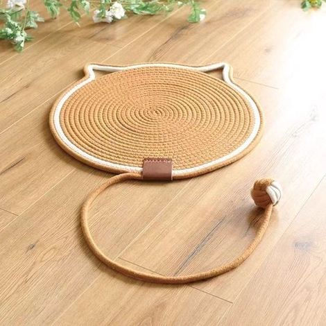 Griffoir pour chat, tapis à griffer en corde de coton naturel - Griffoir horizontal rond de 43 cm pour chats d'intérieur, protège-meubles (murs, canapés, tapis, fauteuils) - Marron