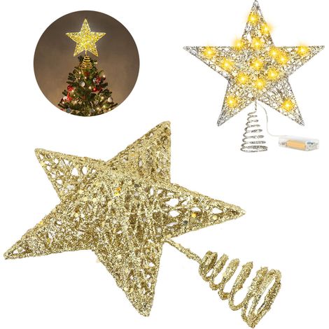 Guirlande lumineuse décorative pour sapin de Noël, étoile de sapin de Noël en fil de cuivre LED, étoile de sapin de Noël en fer forgé avec guirlandes lumineuses à monter soi-même (1/5)
