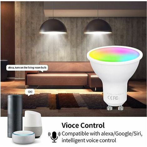Ampoule Connectée WiFi GU10, RGBCW LED Smart Ampoule, Compatible avec Alexa/Google Home, 4.7W Equivalent à 50W Ampoule GU10 Dimmable RGB Multi-Couleur,2700-6500K Blanc Chaud Blanc Froid,2 PACK [Classe (1/3)