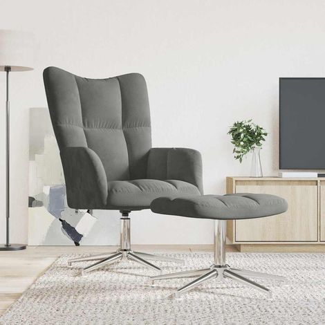 vidaXL Sillón de relax con taburete terciopelo gris oscuro (1/5)