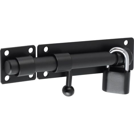 Serrure de porte coulissante en acier inoxydable noir mat avec cadenas, pour portail, jardin, abri de jardin, tige de 15 cm (1/5)