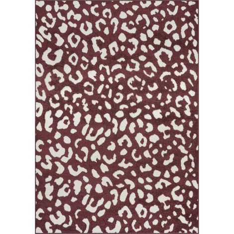 Tapis salon 160 x 230 cm, motif animaux façon léopard, bordeaux et beige, poil ras facile d'entretien (1/5)