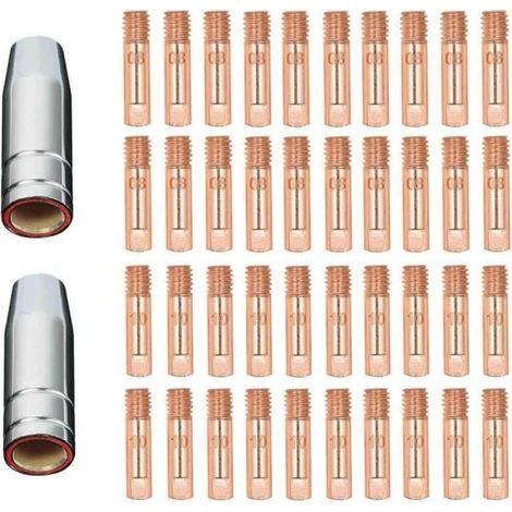 42pcs MB15 15AK Buses à gaz Buses de contact Porte-buses 0,8/1,0 mm Consommables pour torche de soudage MIG/MAG (1/3)