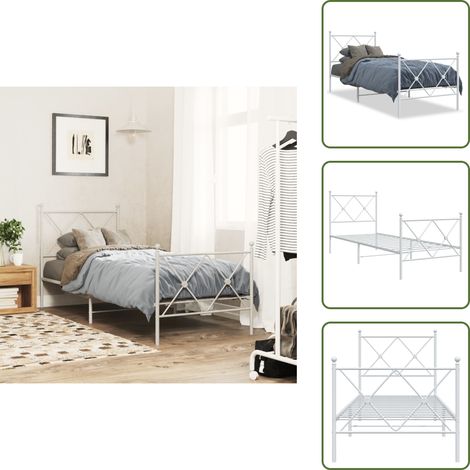 Cadre de lit métal sans matelas avec pied de lit blanc 80x200cm - Cadre De Lit - Lit Simple - Lit Metal - Lit Blanc - Meuble Chambre (1/5)