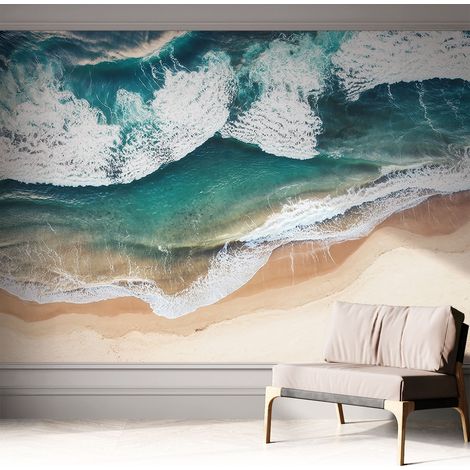 Tapete adhésive moderne pour salon et chambre à coucher Décoration rapide avec colle Vagues marines 312x219 cm (1/5)