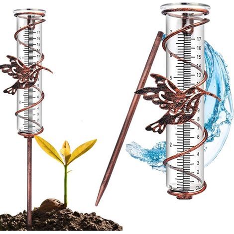 Pluviomètre, pluviomètre en verre avec pieux, pluviomètre de jardin, tube de pluviomètre amovible pour terrasse de pelouse de clôture de jardin (1/4)