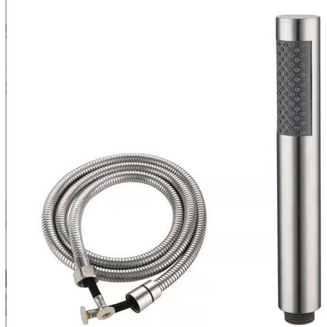 Douchette à main, haute pression, économie d'eau, flexible anti-torsion de 1,5 m, acier inoxydable et ABS, salle de bain, argent brossé, 19 x 3 cm (1/3)