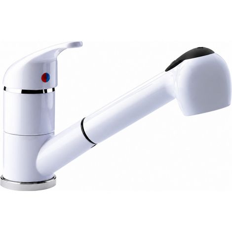 Miscelatore monocomando bianco lucido per lavabo con doccetta estraibile (1/2)
