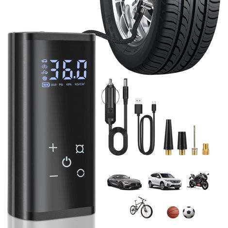 Compresseur à Air Portatif, 6000mAh Pompe Électrique 150PSI a Velo Electrique avec écran Tactile LCD Numérique Gonfleur Pneus Voiture Rechargeable pour Vélo,Moto,Scoote,Balle - (1/5)